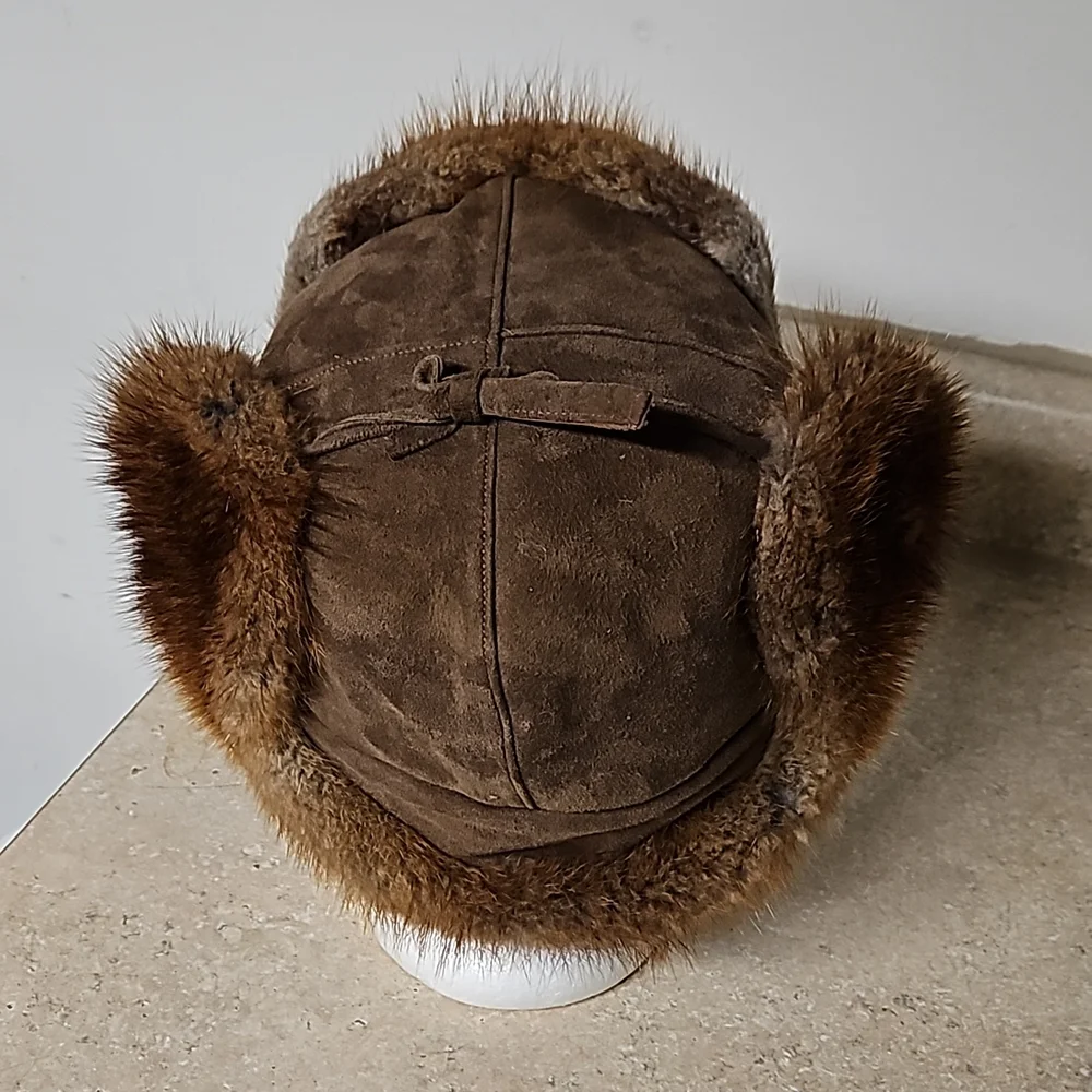 Vintage real fur russian style ushanka trapper hat